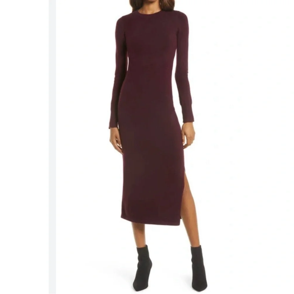 French Connection | Dresses | French Connection Long Sleeve Midi Sweater  Dress Maroon Xs | Poshmark
